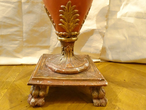 Grand Vase Décoratif Directoire Bois Polychrome Doré Amphore Fin XVIIIème