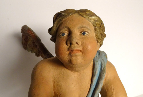 Sculpture Statue Bois Polychrome Angelot Chérubin Ange XVIIème Siècle