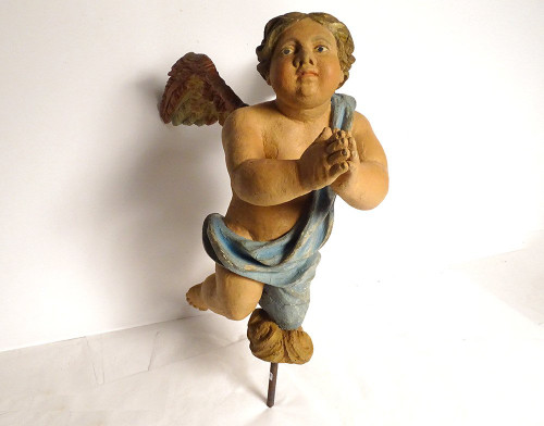 Sculpture Statue Bois Polychrome Angelot Chérubin Ange XVIIème Siècle