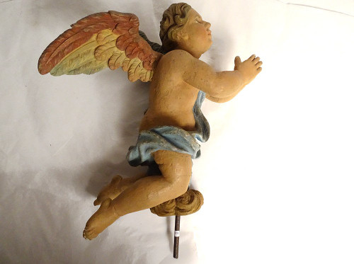 Sculpture Statue Bois Polychrome Angelot Chérubin Ange XVIIème Siècle