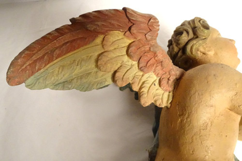Sculpture Statue Bois Polychrome Angelot Chérubin Ange XVIIème Siècle