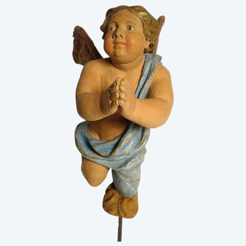 Skulptur-Statue, polychromes Holz, Cherub, Cherub-Engel aus dem 17. Jahrhundert