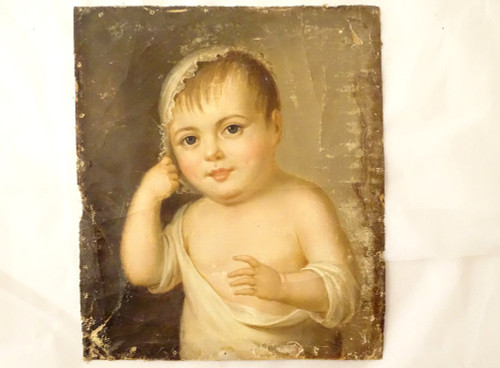 HST Tableau Portrait Jeune Enfant Cadre Stuqué Doré Fin XVIIIè Début XIXème