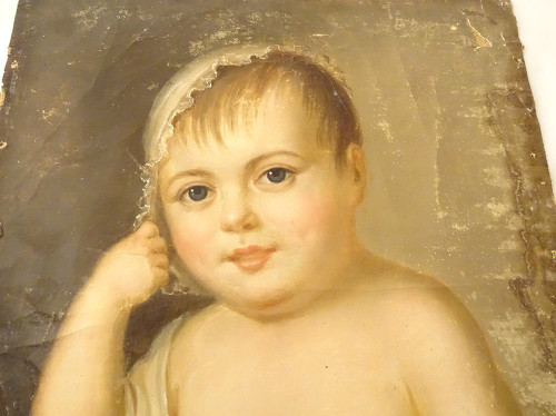 HST Tableau Portrait Jeune Enfant Cadre Stuqué Doré Fin XVIIIè Début XIXème