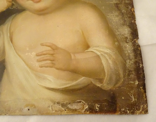 HST Tableau Portrait Jeune Enfant Cadre Stuqué Doré Fin XVIIIè Début XIXème