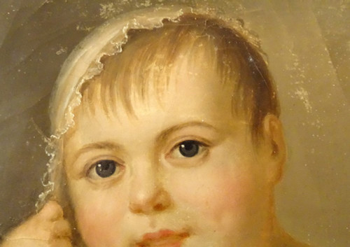 HST Tableau Portrait Jeune Enfant Cadre Stuqué Doré Fin XVIIIè Début XIXème