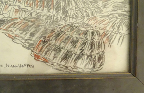 Charcoal Drawing Yvonne Jean-Haffen Lobster Baskets Fishing 20th Century