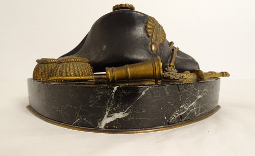 Calamaio Bronzo Dorato Marmo Napoleone Spada Bicorne Legione Onore Impero XIX secolo