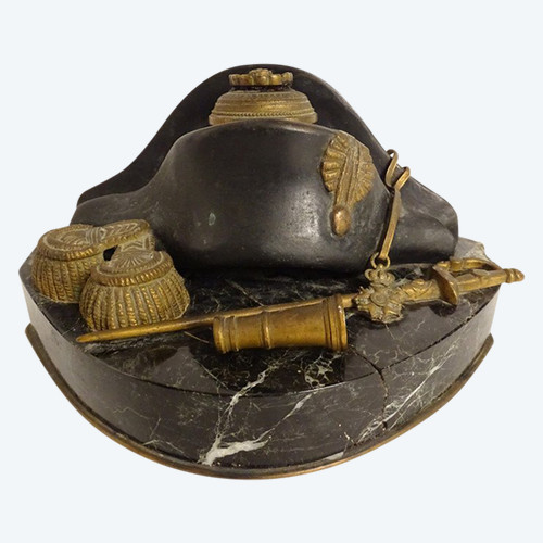 Calamaio Bronzo Dorato Marmo Napoleone Spada Bicorne Legione Onore Impero XIX secolo