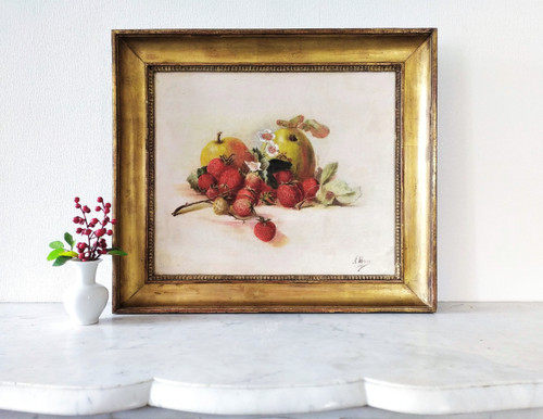 Ölgemälde Stillleben Erdbeeren und Äpfel
