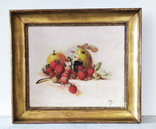 Ölgemälde Stillleben Erdbeeren und Äpfel