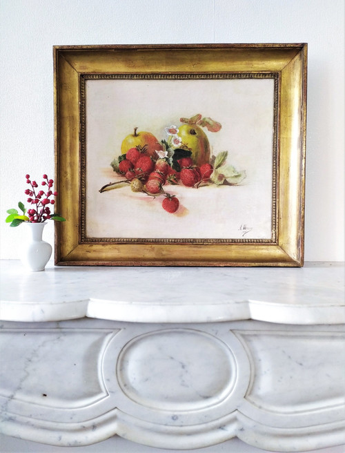 Ölgemälde Stillleben Erdbeeren und Äpfel