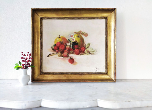 Ölgemälde Stillleben Erdbeeren und Äpfel