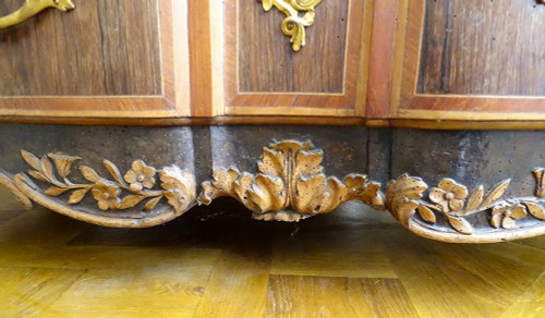 Commode Arbalète Louis XV Marqueterie Bois Rose Palissandre Noyer XVIIIème