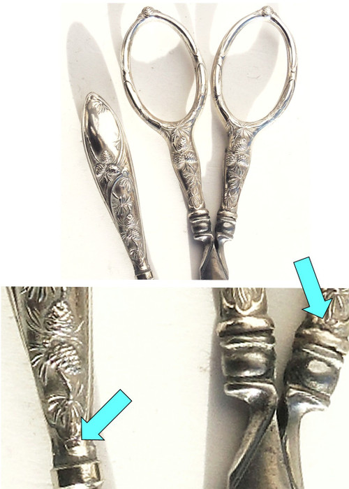 Art nouveau silver sewing set pinecone cocotte
