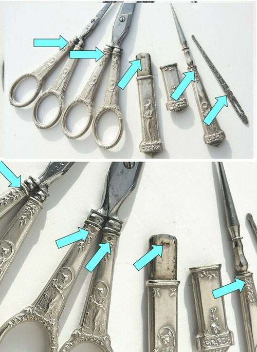 Antique silver sewing set Massif Art nouveau les fileuses