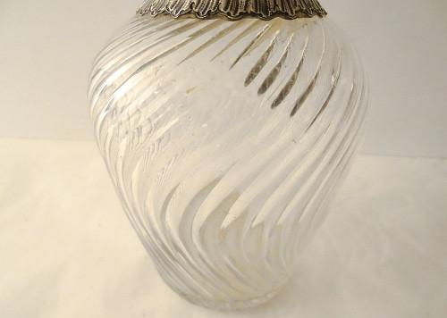 Coppia Caraffe in Cristallo Molato Minerva Intrecciata in Argento Sterling Fine XIX Secolo