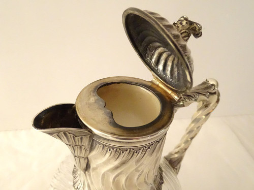 Coppia Caraffe in Cristallo Molato Minerva Intrecciata in Argento Sterling Fine XIX Secolo