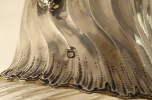 Coppia Caraffe in Cristallo Molato Minerva Intrecciata in Argento Sterling Fine XIX Secolo