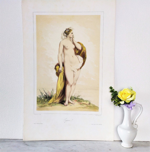 Lithographie Aquarellée Par Achille Devéria  Mythologie Grecque Cyane