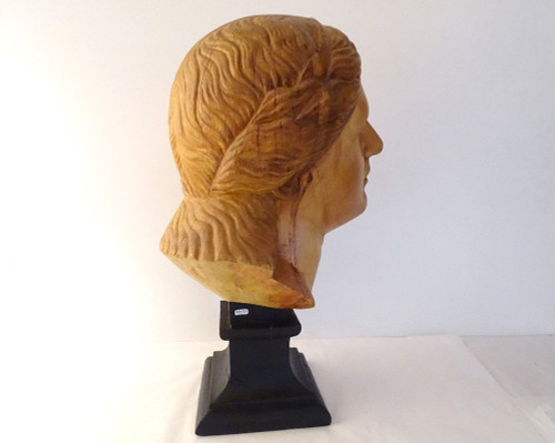 Scultura testa di giovane donna Afrodite in legno naturale scolpito fine XIX secolo