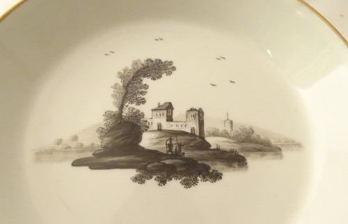 6 Tasses Porcelaine Vienne Grisaille Paysages Châteaux étangs Début XIXème