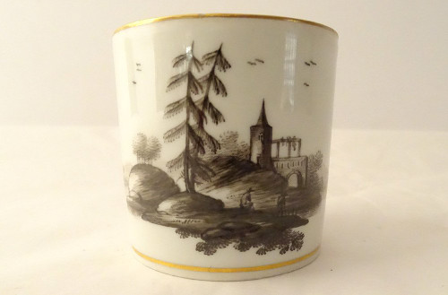 6 Tasses Porcelaine Vienne Grisaille Paysages Châteaux étangs Début XIXème