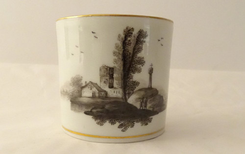 6 Tasses Porcelaine Vienne Grisaille Paysages Châteaux étangs Début XIXème