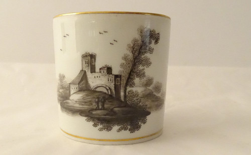6 Tasses Porcelaine Vienne Grisaille Paysages Châteaux étangs Début XIXème