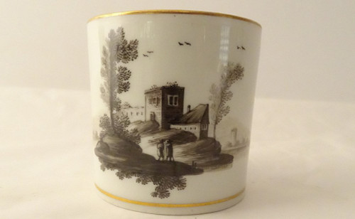 6 Tasses Porcelaine Vienne Grisaille Paysages Châteaux étangs Début XIXème
