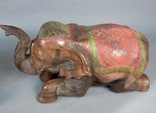 Couple of Elephants In Painted Teak