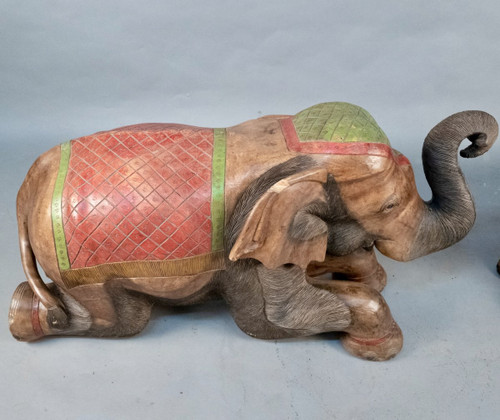 Couple of Elephants In Painted Teak