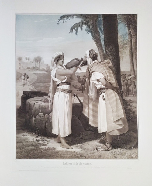 Rebecca in La Fontaine Aquarell Orientalist Gravur von Jazet