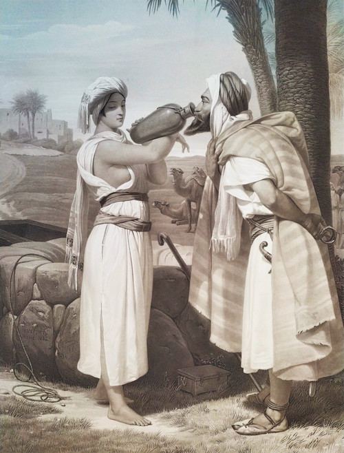 Rebecca in La Fontaine Aquarell Orientalist Gravur von Jazet
