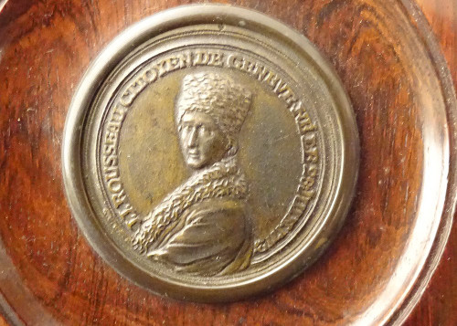 Paire Médailles Bronze Portraits Rousseau Voltaire Graveur Waechter XVIIIè
