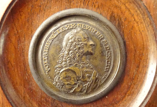 Paire Médailles Bronze Portraits Rousseau Voltaire Graveur Waechter XVIIIè