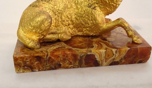 Sculpture Paperweight Gilt Bronze Sheep Marble Breccia 19th Century