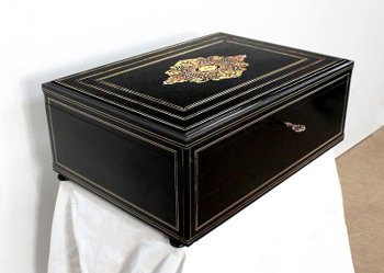  Travel writing case in blackened wood and inlays, Napoleon III period - mid 19th century