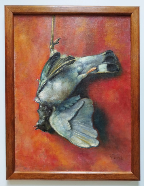 Malerei Öl auf Leinwand Taubenjagd-Trophäe von Henri Poncet 20