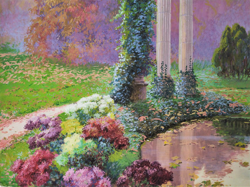 Tableau Paysage Automne Gouache Par P. Fontaine