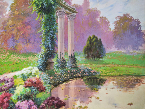 Tableau Paysage Automne Gouache Par P. Fontaine