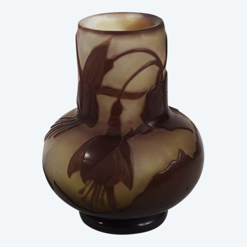 Petit Vase Emile Gallé Pâte de Verre Fleurs Feuillage Art Nouveau XIXème