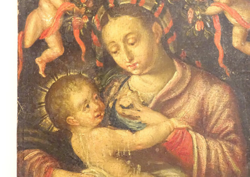 HSP Portrait Vierge à l'Enfant Jésus Madone école Italienne Putti XVIIIème