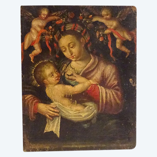 HSP Portrait Vierge à l'Enfant Jésus Madone école Italienne Putti XVIIIème