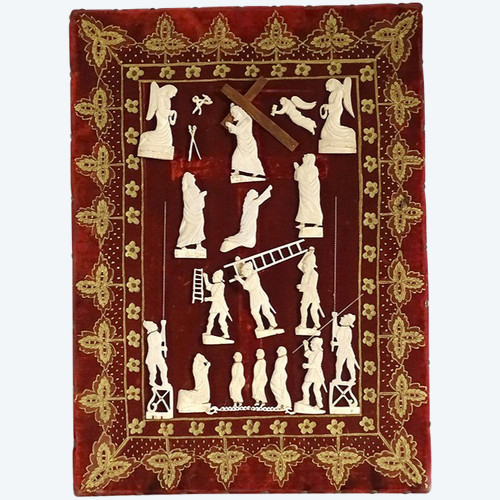 Carved Painting Way of the Cross Passion Christ Arma Christi Work Pontoon 19th