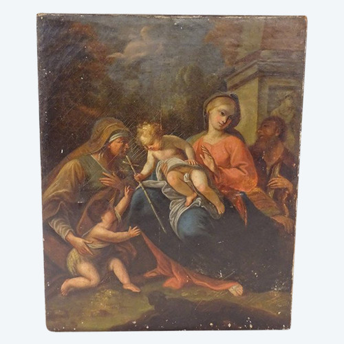 HST Quadro religioso Gesù San Giovanni Battista Sacra Famiglia Vergine XIX secolo