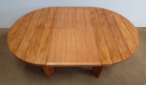 Solid Elm table, with integrated extension, attributed to Maison Regain – 1980
