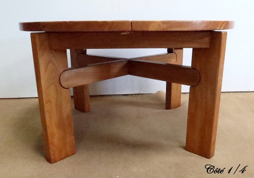 Solid Elm table, with integrated extension, attributed to Maison Regain – 1980
