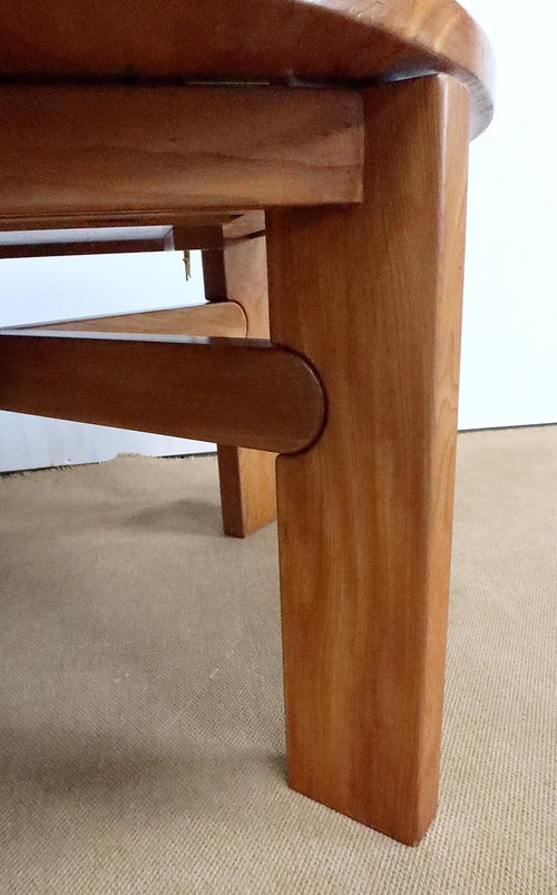 Solid Elm table, with integrated extension, attributed to Maison Regain – 1980
