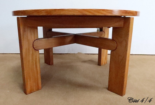 Solid Elm table, with integrated extension, attributed to Maison Regain – 1980